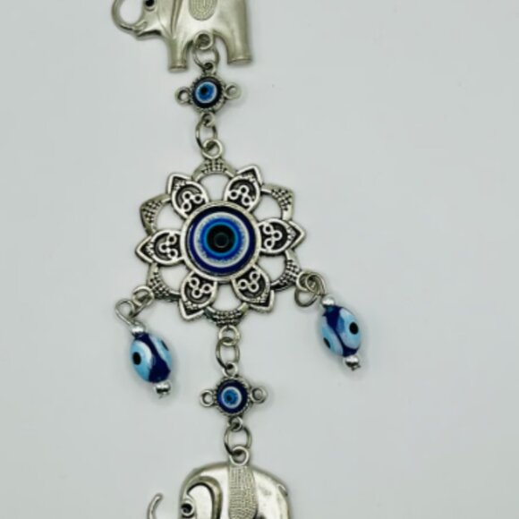 Evil Eye Wall Hanging - Fatima hand w/2 elephants & flower Protection - EVIL EYE - Picture 2 of 3